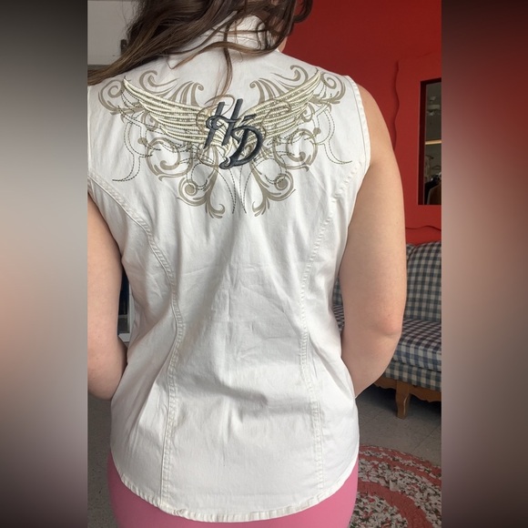 Y2K Harley Davidson White Embroidered Zip Up Vest Size Large - Picture 4 of 8